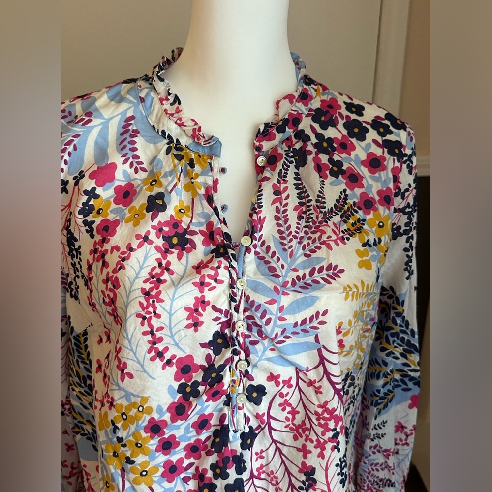 Talbots Floral Ruffle Neck‎ Blouse - Picture 5 of 7